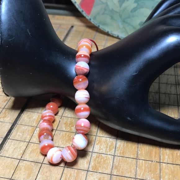 Semiprecious Crystal Stone Banded Carnelian Agate Ball Beads Bracelet 7 to 10”L - Picture 6 of 16